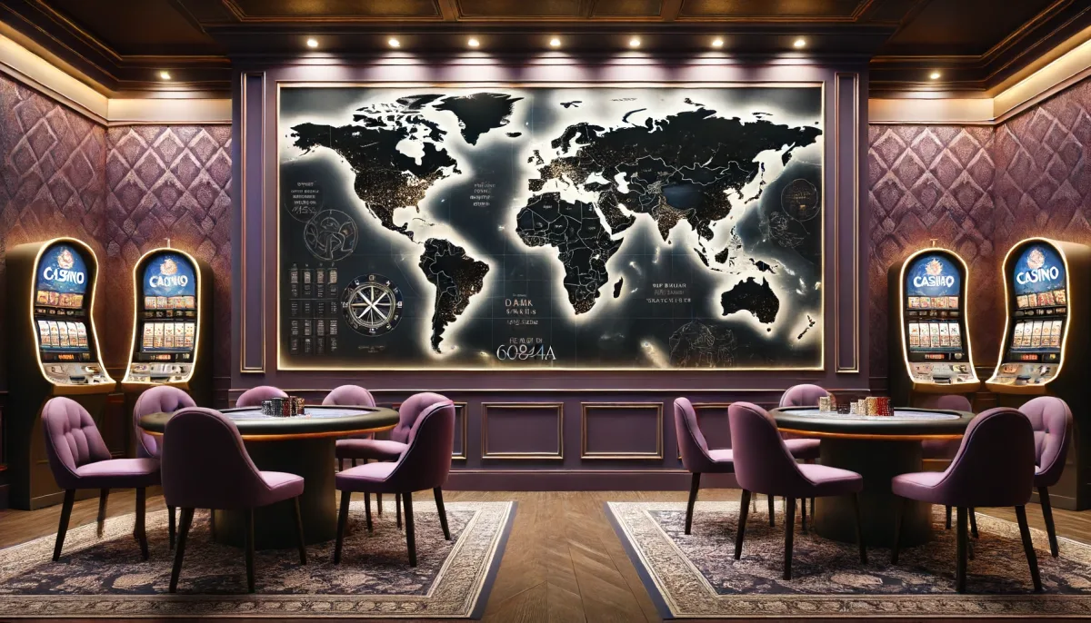 world map on the Spielothek wall